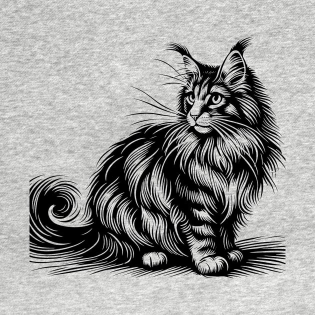 Stick figure of Maine Coon cat in black ink by WelshDesigns